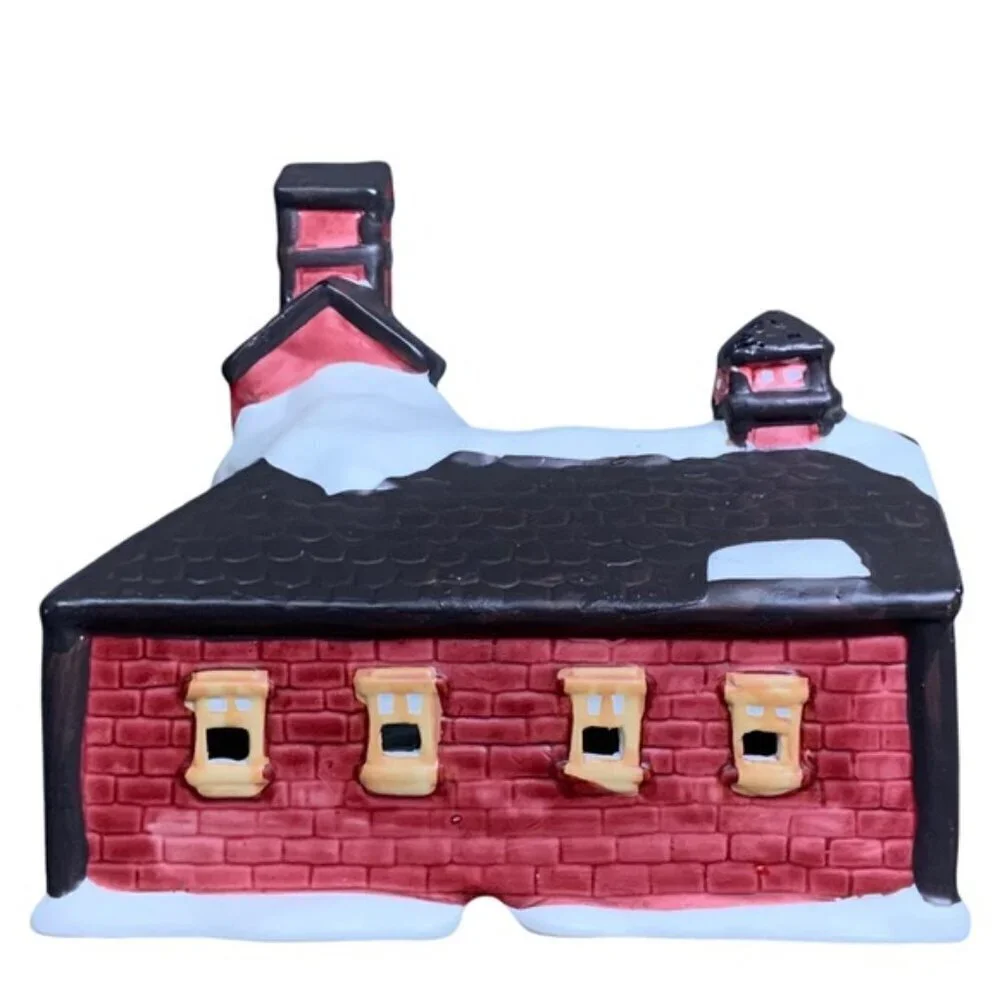 Vintage Christmas Village Light Up Fire House Porcelain Bisque by Liberty Bell